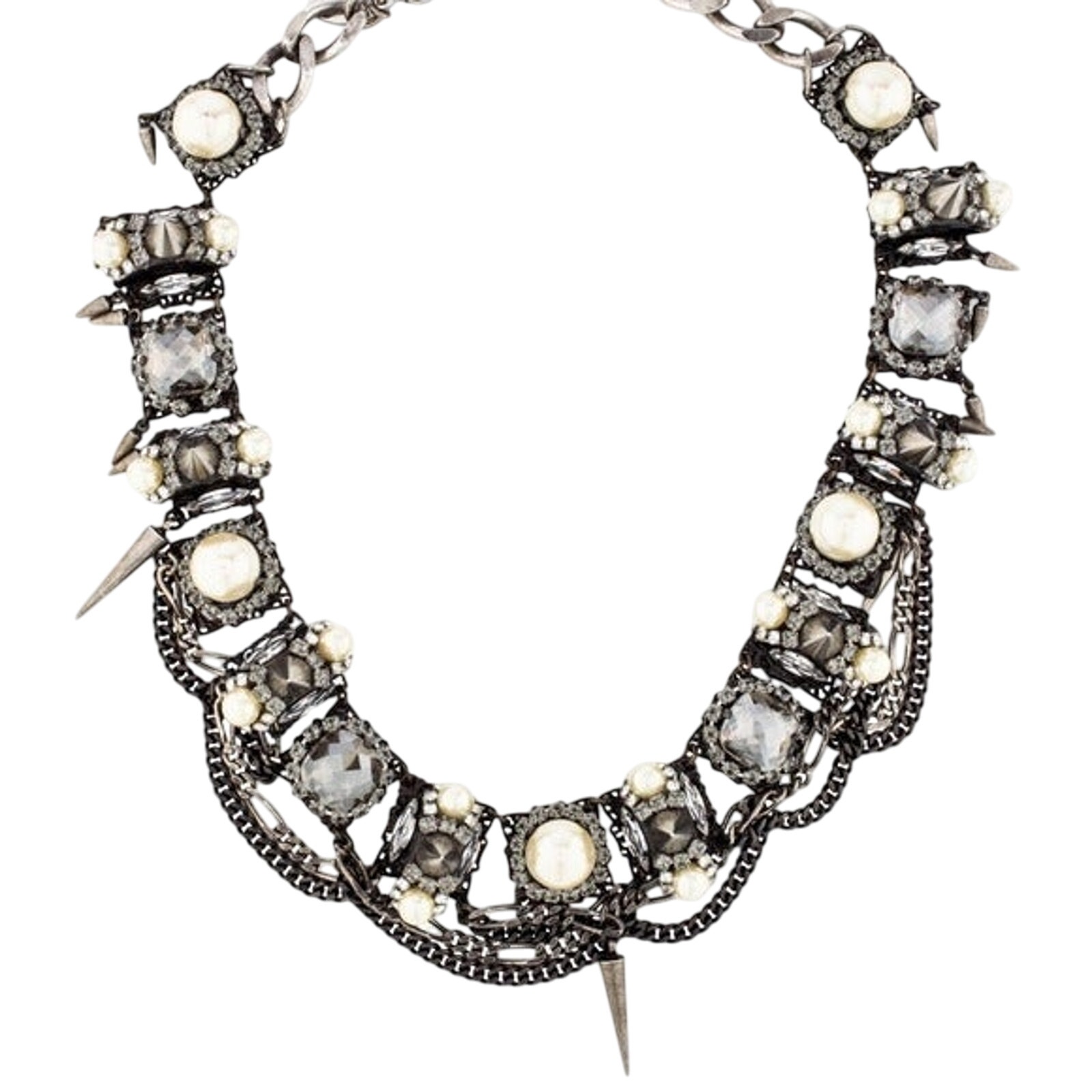 $978 Erickson Beamon Crystal Spike Pearl Punk Collar Statement Necklace